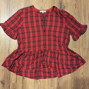 Madewell Plaid Ruffle-Hem Top